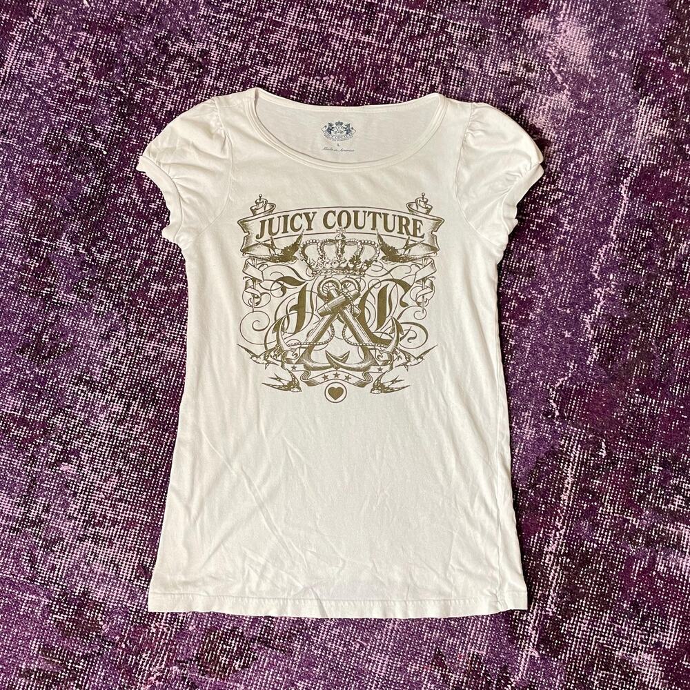 Y2K vintage 2000s Juicy Couture Graphic Tee Puff Sleeve mcbling soft girl size L